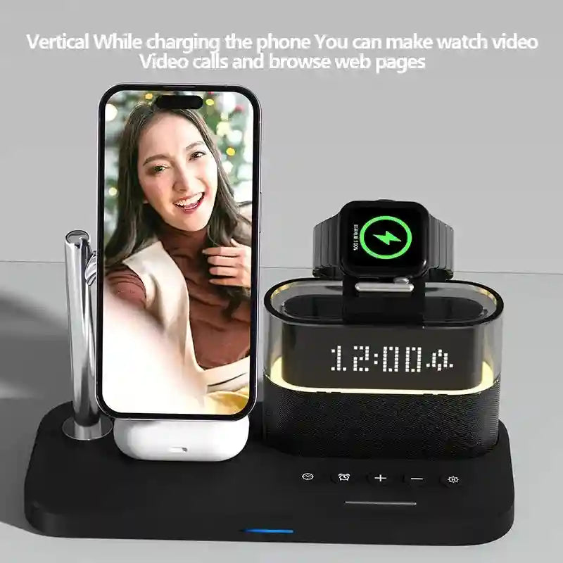 3-in-1 Wireless Charging Station with RGB Alarm Clock - Qi Certified Tidesmit