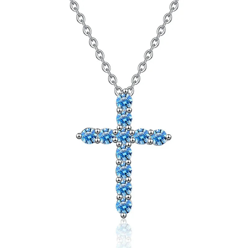 Hip Hop Full Diamond Colored Moissanite Pendant Platinum PT950 18K Gold Necklace Women's Classic Cross GRS Certified Geometric