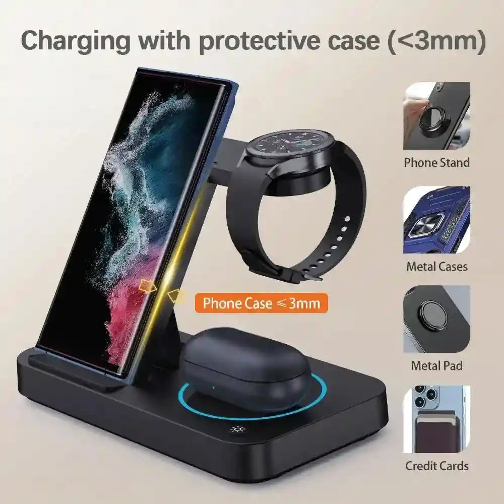 3-in-1 Wireless Charging Station - Fast Qi Certified Foldable Dock Tidesmit