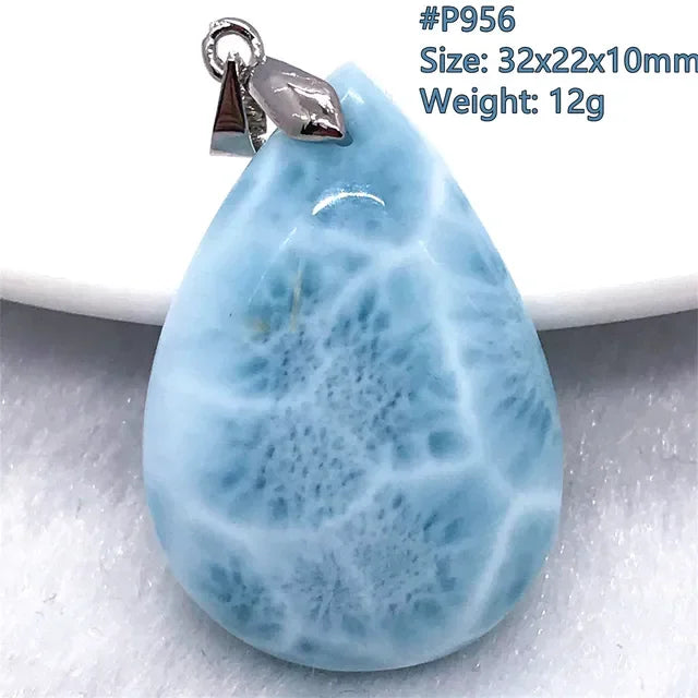 Natural Blue Larimar Trendy Necklace Pendant Women Men Gift Beads 925 Sterling Silver Dominica Water Drop Crystal Stone Jewelry