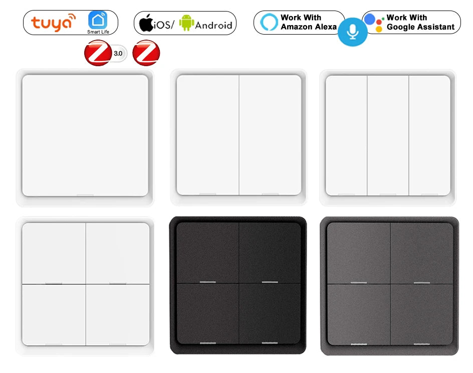 ZigBee 3.0 Tuya Smart Scene Switch Push Button 1/2/3/4 Gang 3 6 9 12 Scenes Automation Scenario Wireless Switch for Tuya Devices