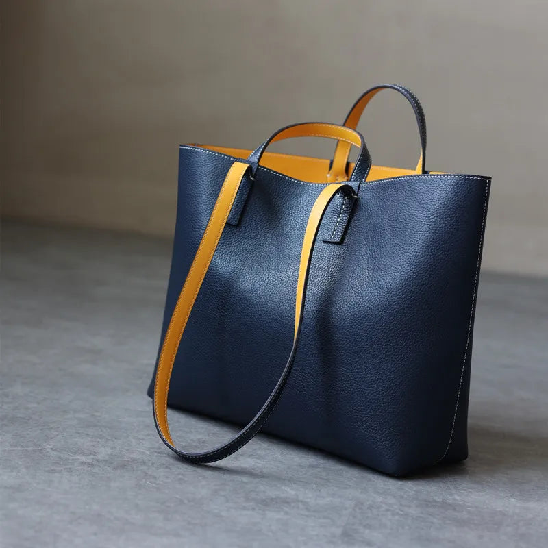 Women Luxury Genuine Leather Tote Soft Cowhide Handbag Two Sides Available Using Shoulder Bags Versatile And Durable