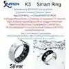 K3 Smart Ring: silver metal wearable with black inner health sensors for tracking fitness and sleep metrics.