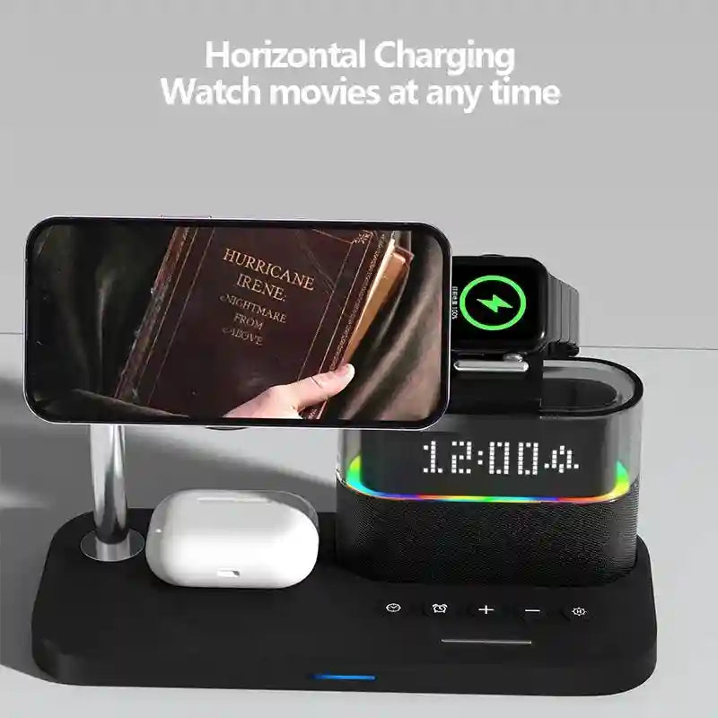 3-in-1 Wireless Charging Station with RGB Alarm Clock - Qi Certified Tidesmit