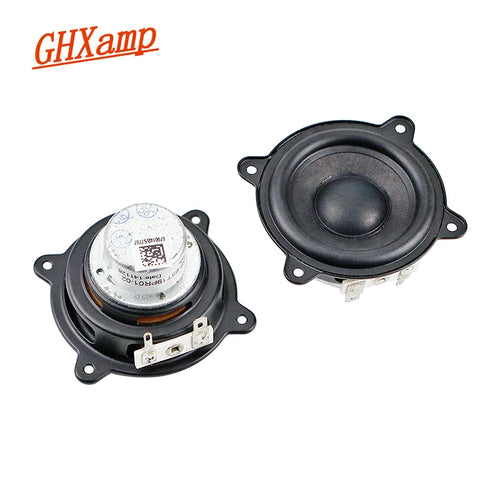 Car speaker woofer pair with black frames and exposed wiring terminals