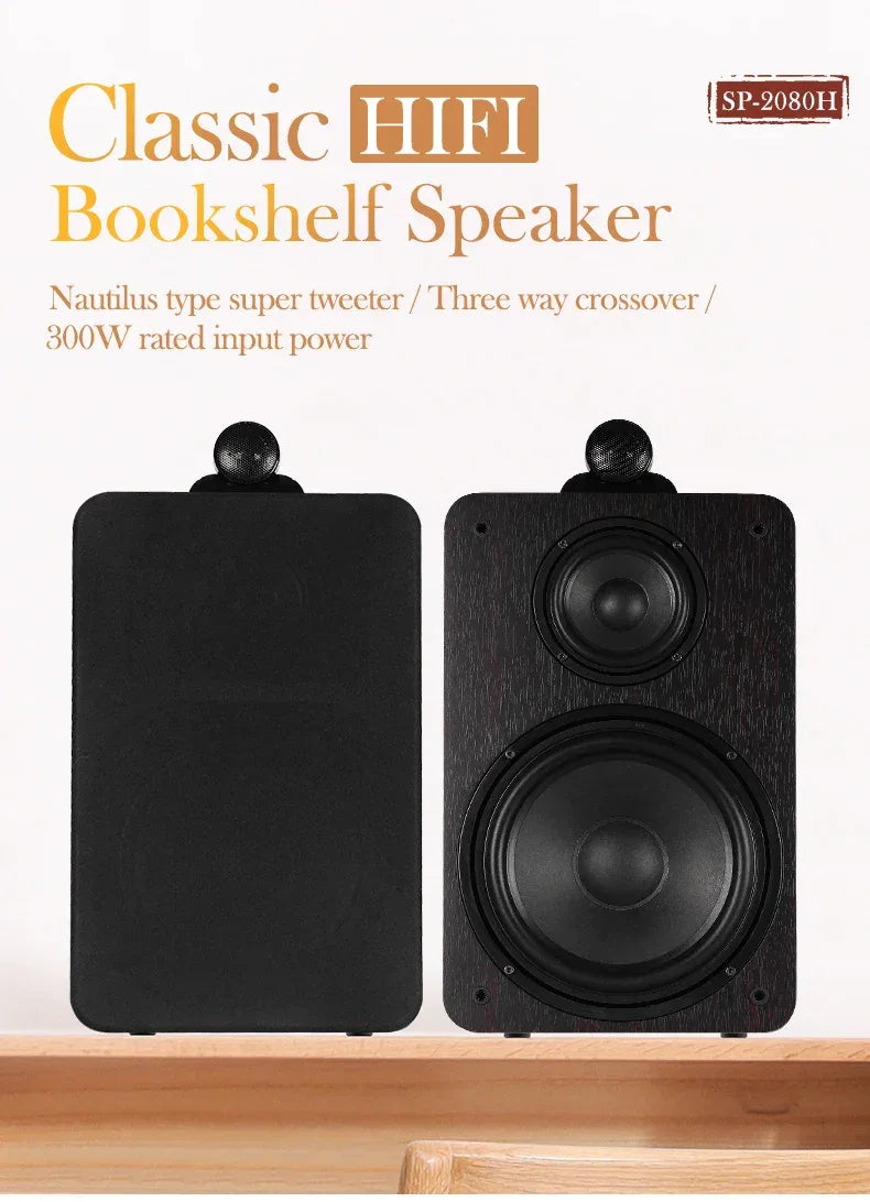 3-Way Passive Bookshelf Speakers - Black Wood 1-Inch Tweeter Cabinet My Store