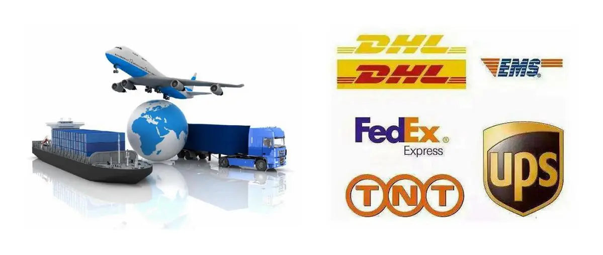 Delivery carrier logos: DHL, FedEx, UPS, TNT and EMS