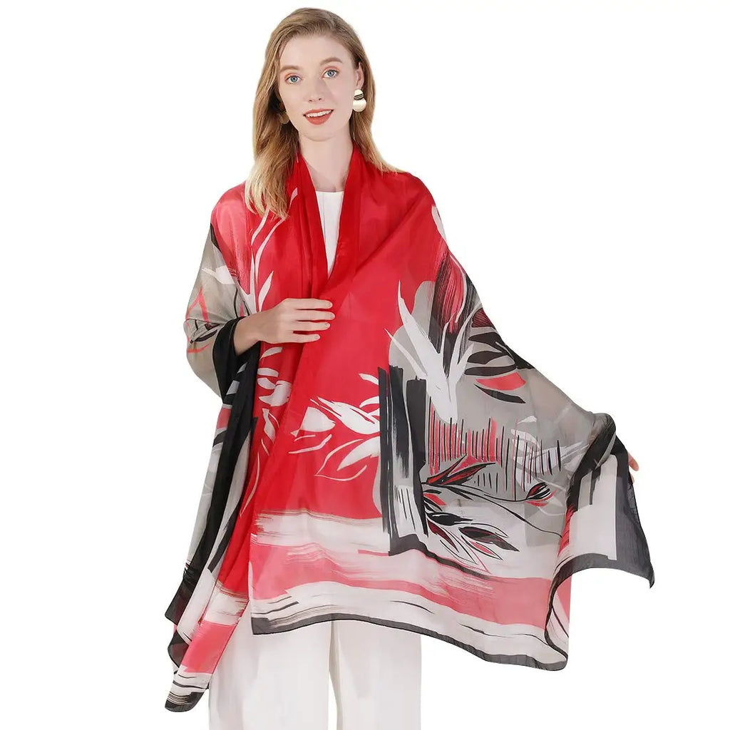 Wholesale 100% Pure Silk Printed Long Shawl Scarf Foulard for Women Spring Muslim Head Cover