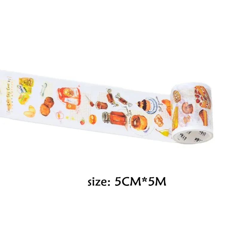 Decorative food masking tape with long strip and repeated snack illustrations