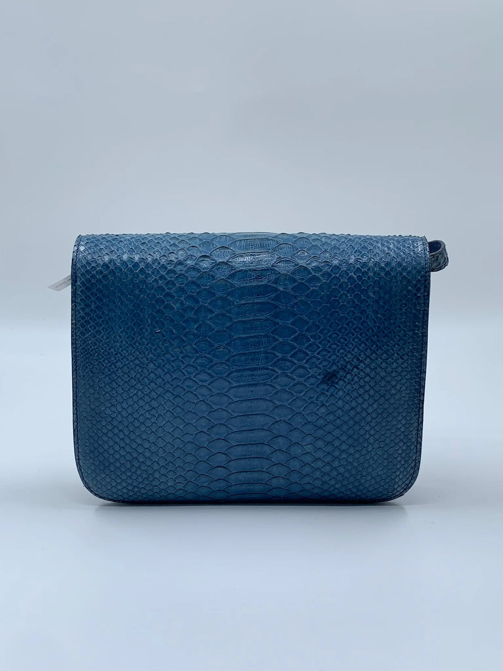 Pre-owned designer blue square shoulder bag in genuine snakeskin leather with vintage crossbody style.