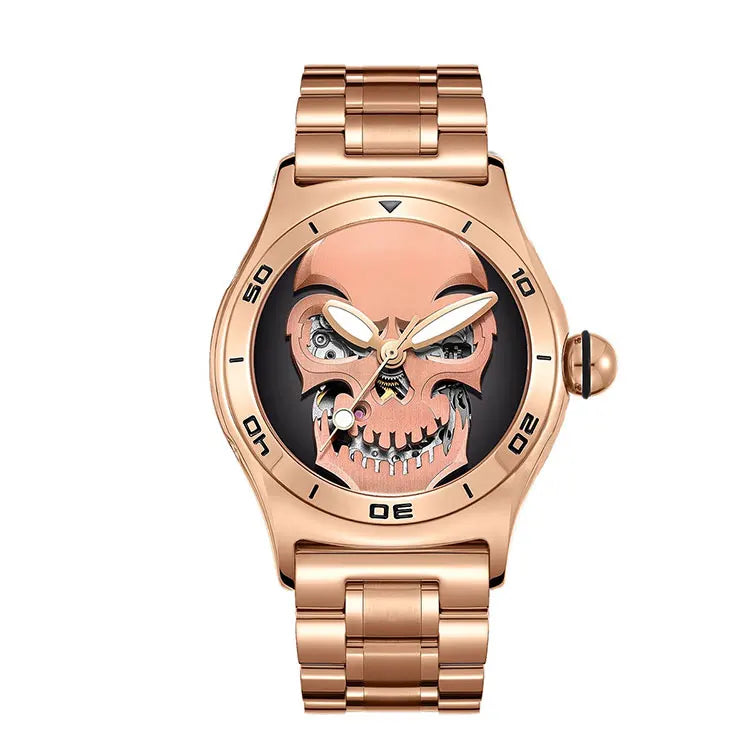 Wholesale Luxury Skeleton Ghost Decoration Dome-shaped Sapphire Stainless Steel Automatic Mechanical Watch High End Supplier