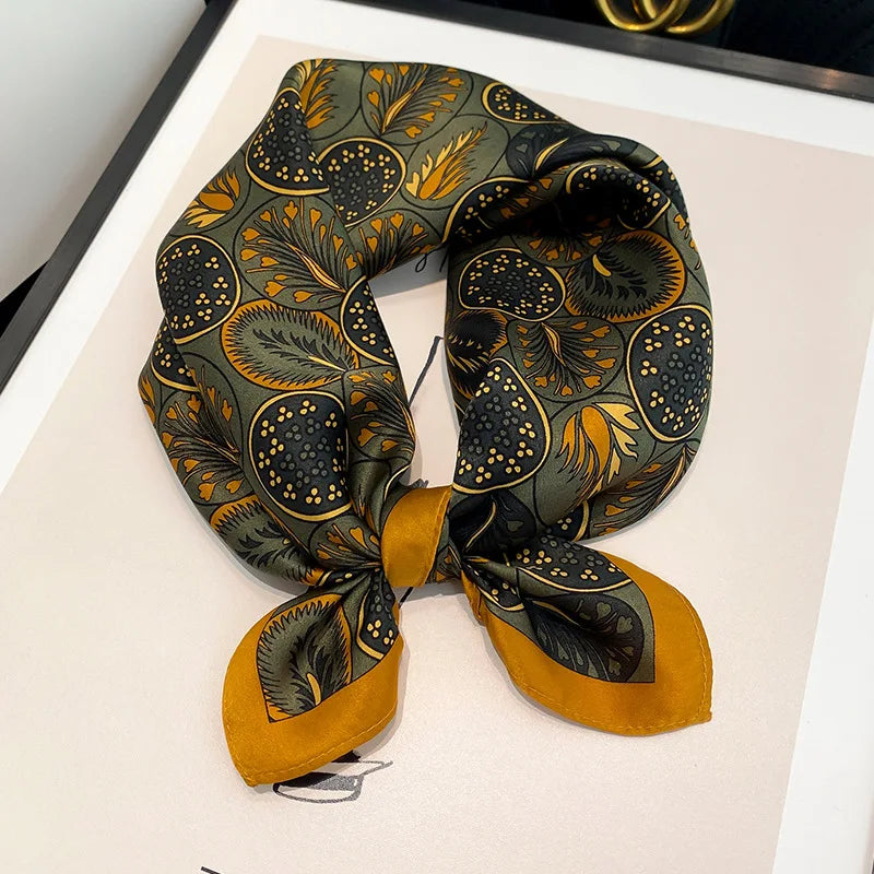 Women's Spring Autumn Mulberry Silk Square Scarf, Elegant Geometric Print, Soft & Smooth Neck Scarf