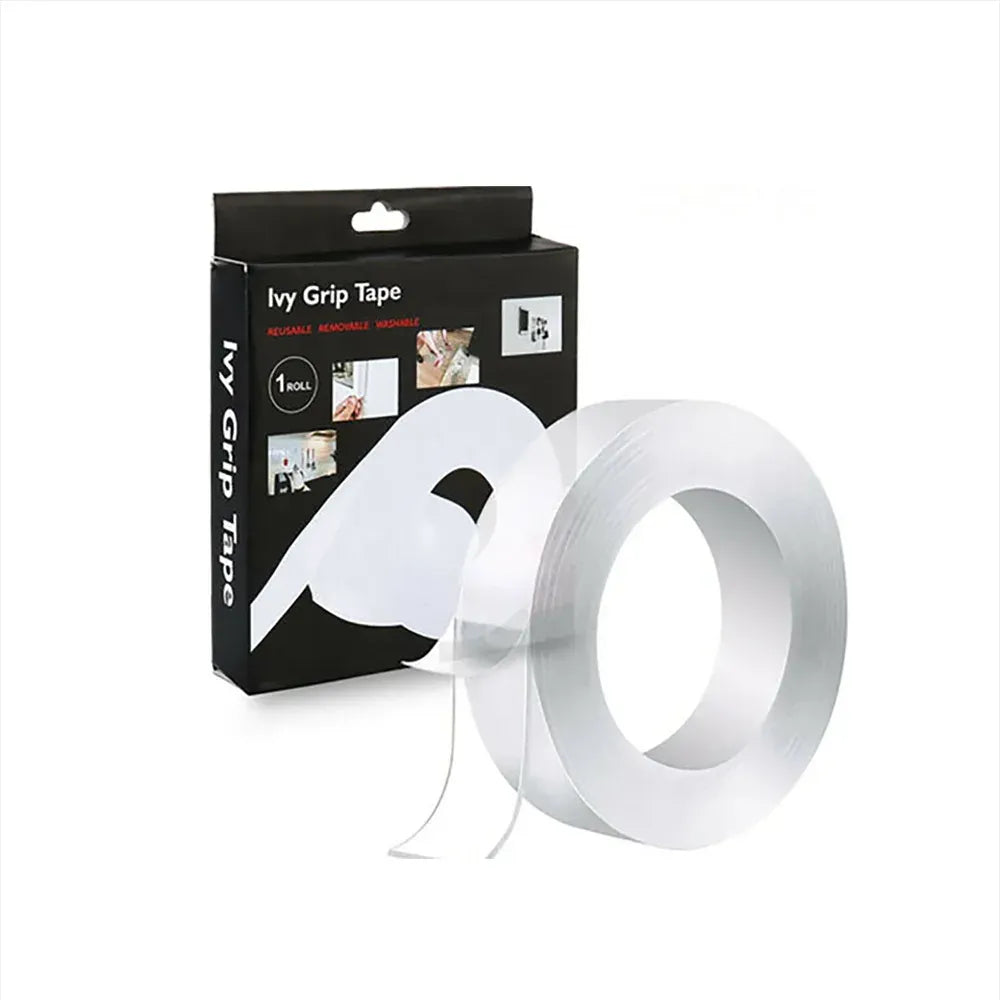 Transparent double-sided reusable nano tape roll with clear adhesive strip