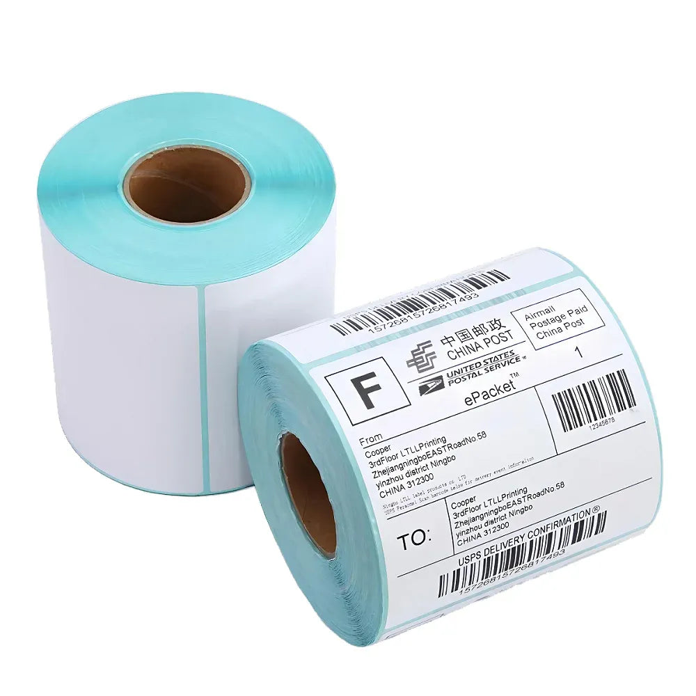 Direct thermal shipping label roll, turquoise edge, barcode label with TO/FROM