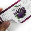 Glossy waterproof label sticker, maroon border with flower design and text