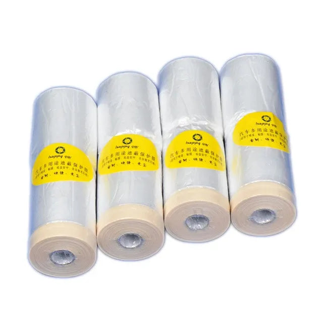 White plastic sheeting masking film rolls with tan tape ends