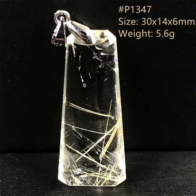 Natural Gold Rutilated Quartz Sterling Silver Pendant Necklace for Women & Men Healing Wealth Gift CCGTC Certified AAAAA