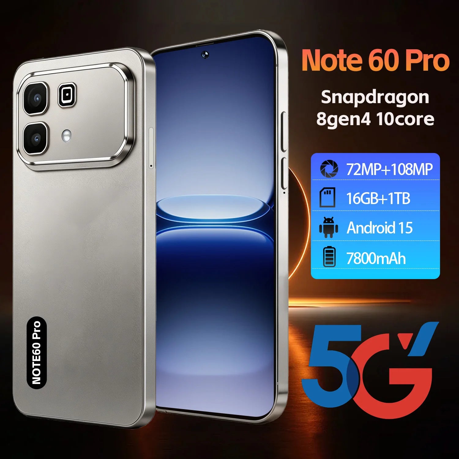Global Version Note 60 Pro 5G smartphone with 16GB RAM 1TB storage 108MP camera and 7800mAh battery
