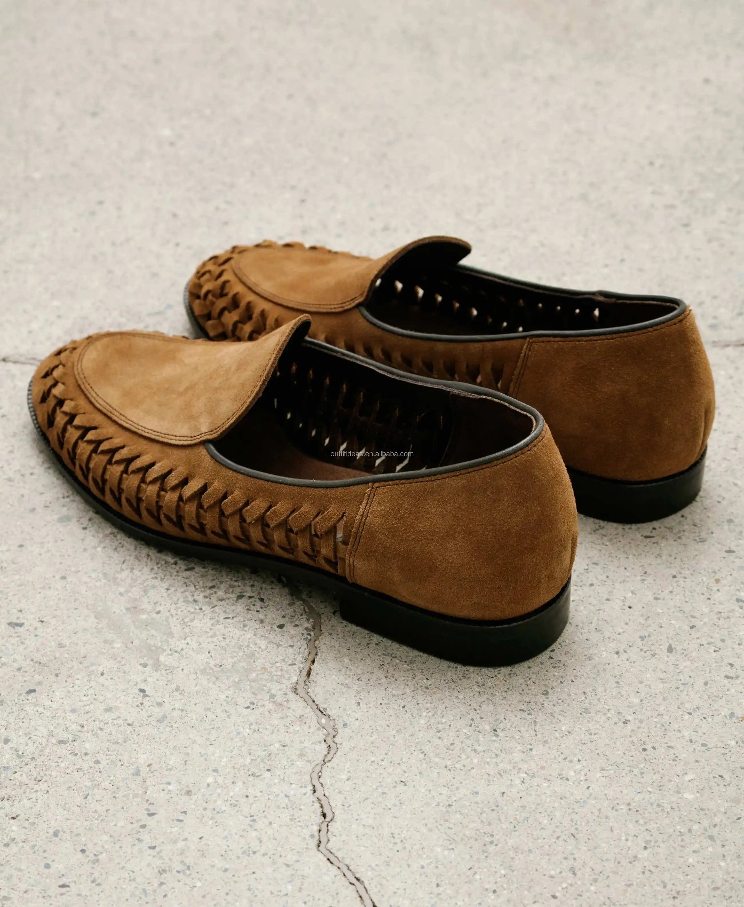 Premium Men Cow Suede Leather Loafers Unisex Dress Shoes Blake Stitch Slip-On Leather H S Libido Loafer Tobacco Whip Loafer