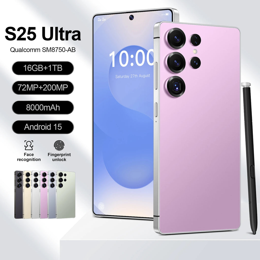 S25 Ultra 5G smartphone with 16GB RAM, 1TB storage, 108MP camera, and 8000mAh battery in metallic silver finish.