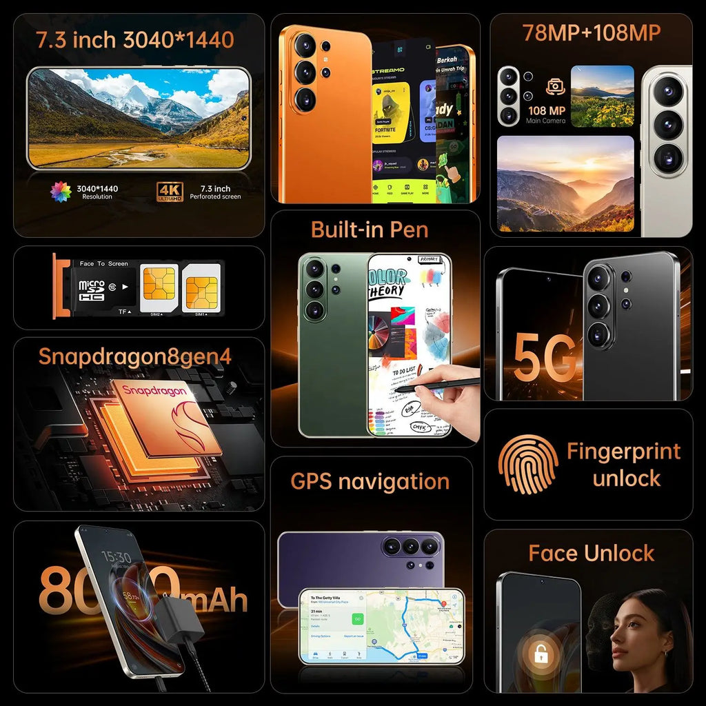 2025 New Arrival 6.8 Inch 22GB+2TB Android 14 S25 ultra Mobile Phones Global Version 5G Deca Core Dual Sim S25 Ultra Smartphone