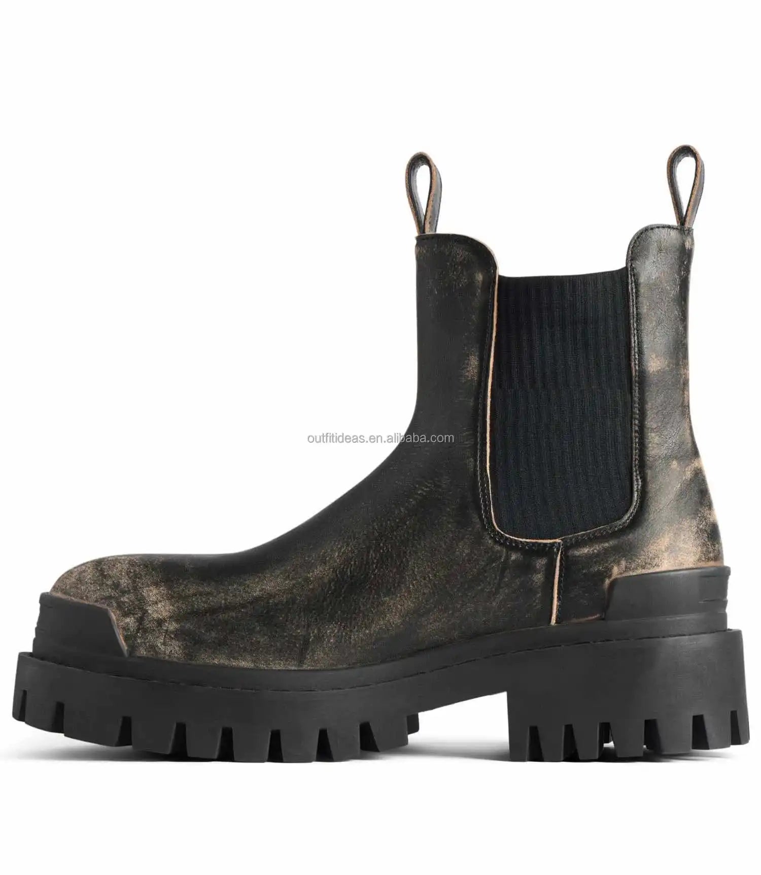Extra Round Toe Worn-Out Effect Brown Distressed Bullskin Leather Dress Shoes Distressed Unisex Men Worn-out Strike Chelsea Boot