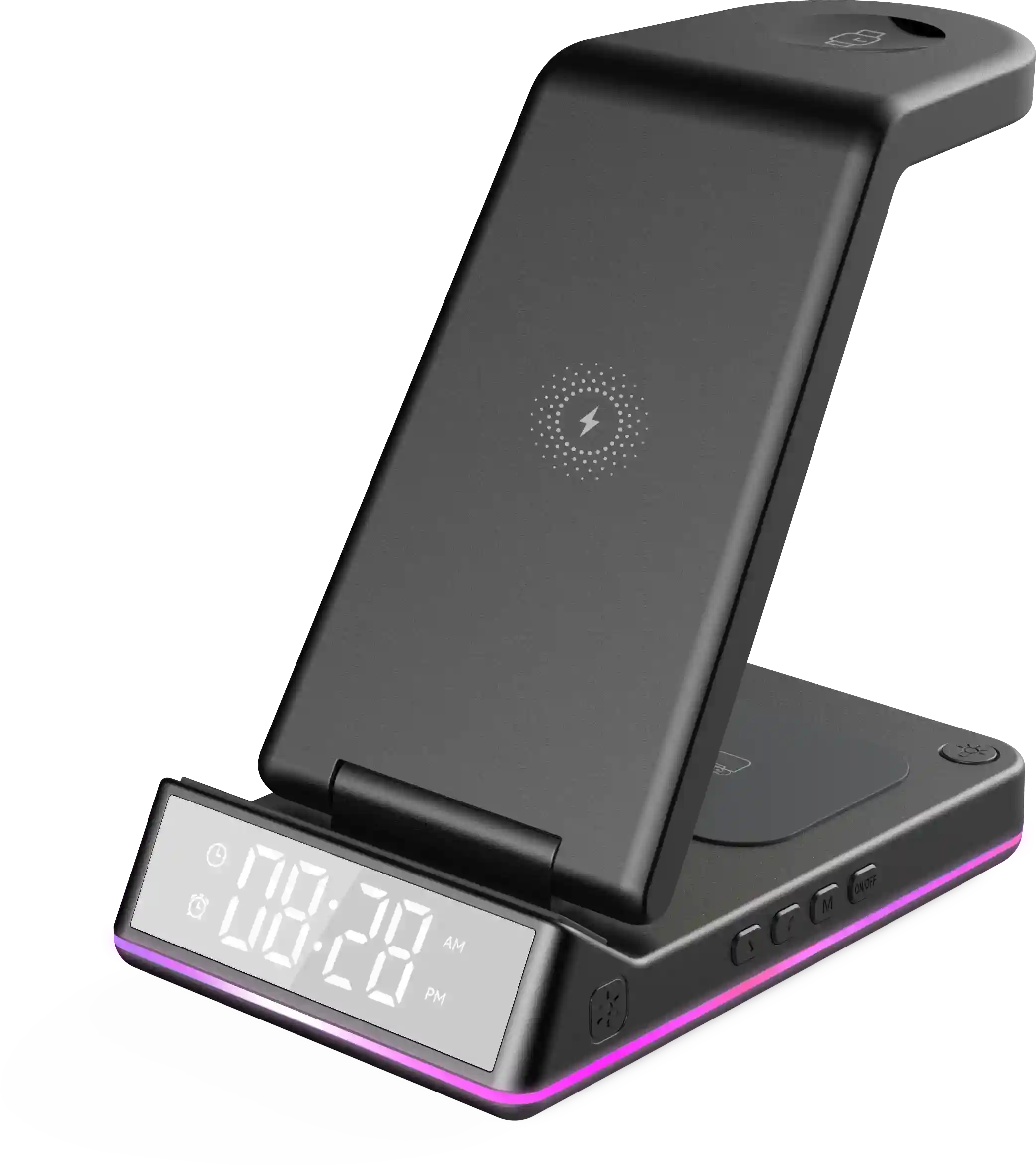 Portable Wireless Charger with LED Alarm Clock - Qi Certified Desk Station Tidesmit