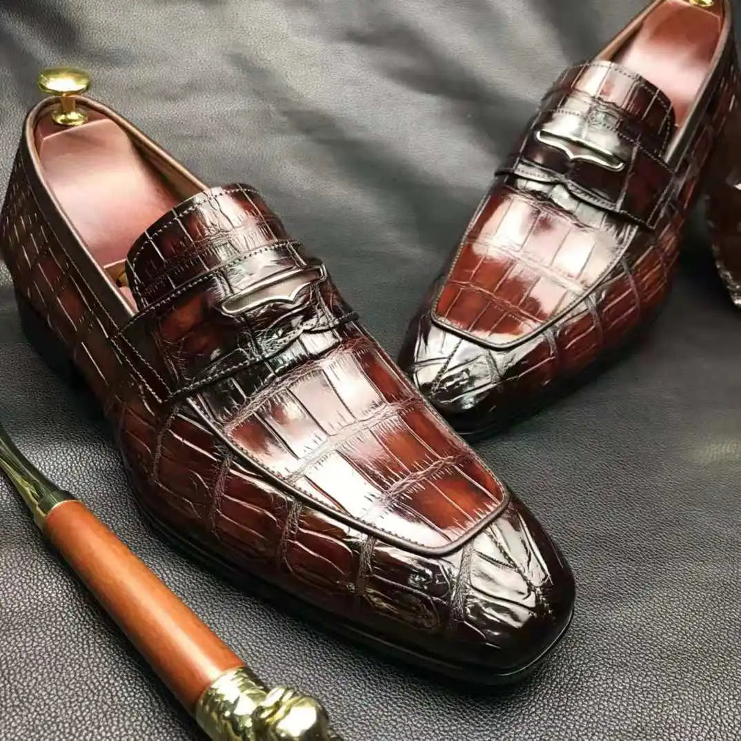 Goodyear Welt Luxury Penny Loafer Shoes for Men Genuine Alligator Leather Formal Shoes Man Office Crocodile Skin Dress Men Shoes
