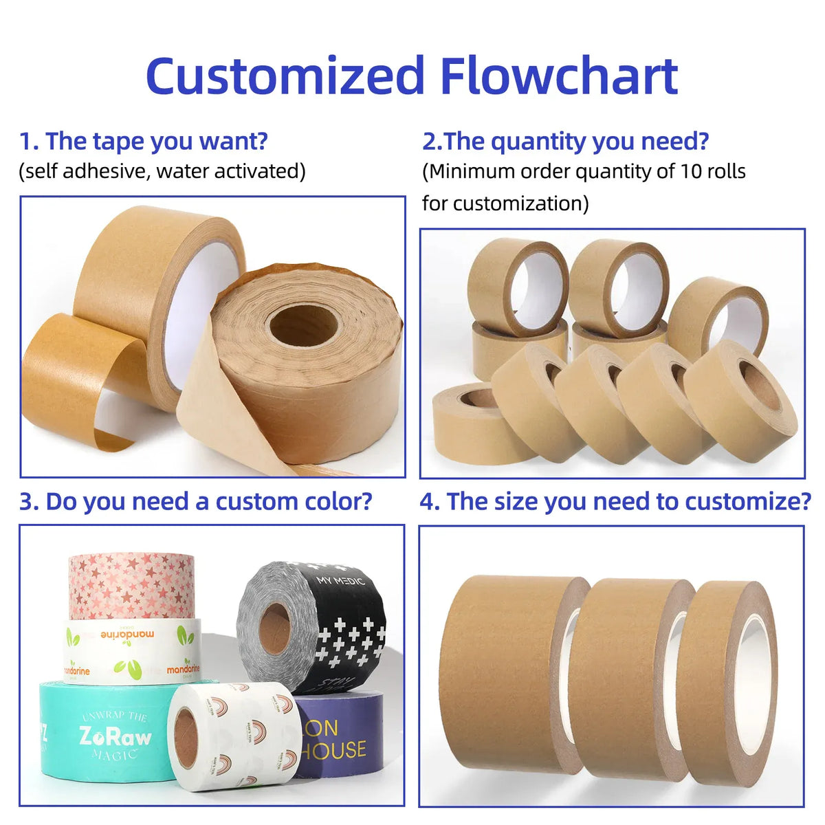 Custom Printed Black Kraft Paper Packing Tape with Acrylic Adhesive Eco-Friendly & Easy Tear Jumbo Roll for Carton Sealing