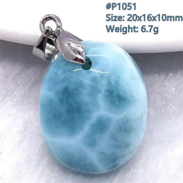 Natural Blue Larimar Trendy Necklace Pendant Women Men Gift Beads 925 Sterling Silver Dominica Water Drop Crystal Stone Jewelry