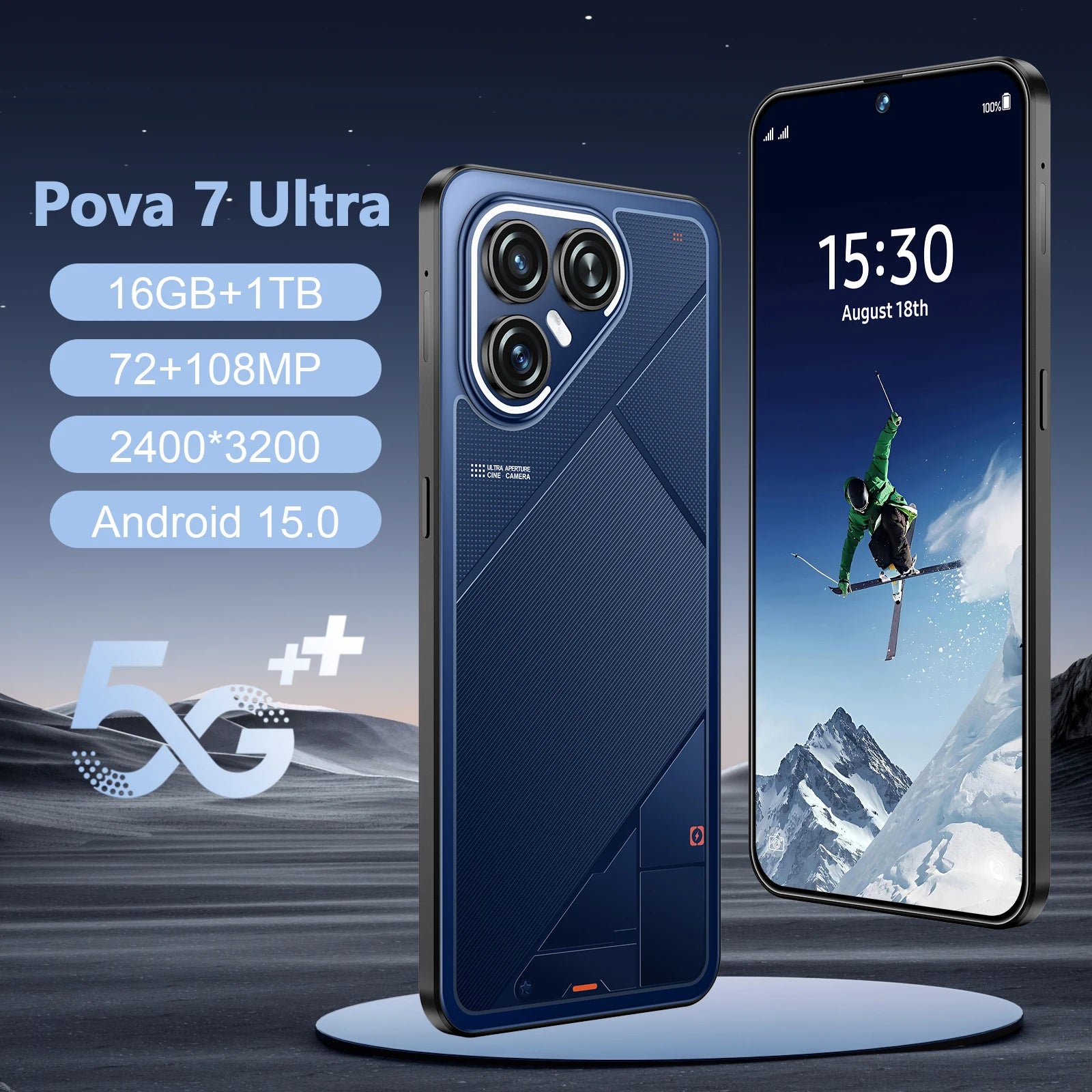New Arrival Pova7 Ultra Smartphone 2026 5G 16GB 1TB 7.3 Inch 108MP Lens 10 Core Dual SIM Long Standby