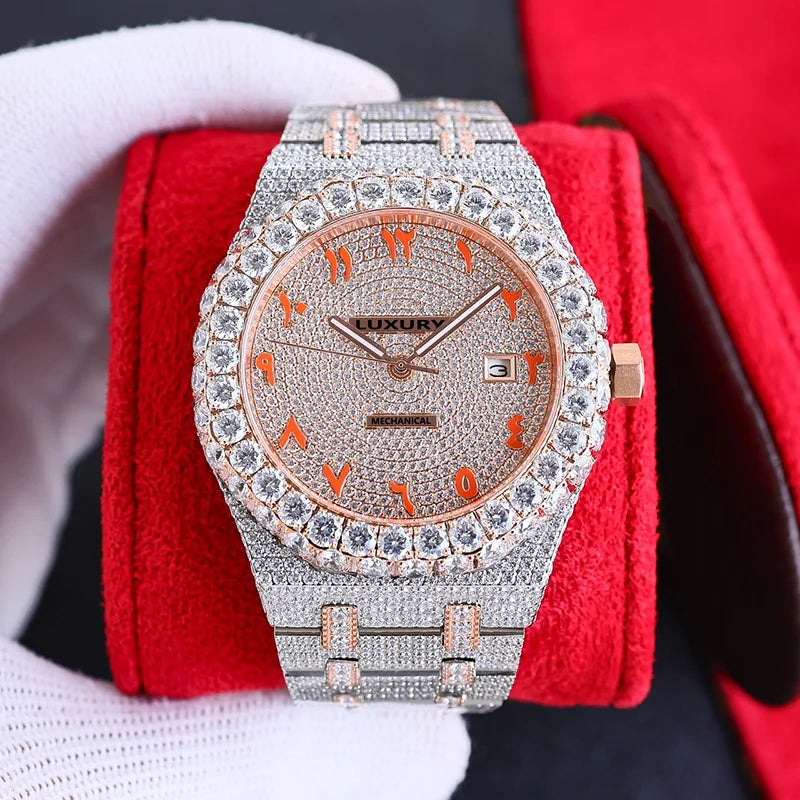 Wholesale Customized High Quality Iced Out Men's Mechanical Diver Watch Water Resistant with Moissanite & Diamond Tester