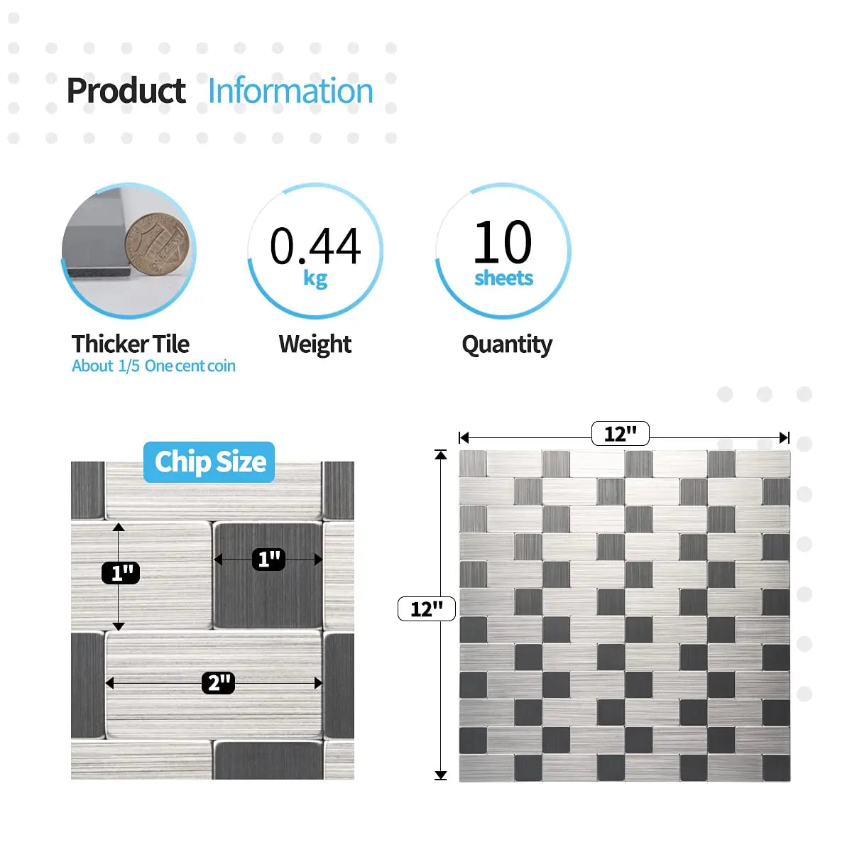 Art3d 1 PCS Peel and Stick Backsplash Tiles Self adhesive Stainless Steel Kitchen Silver Brushed Metallic Mosaic 30x30cm