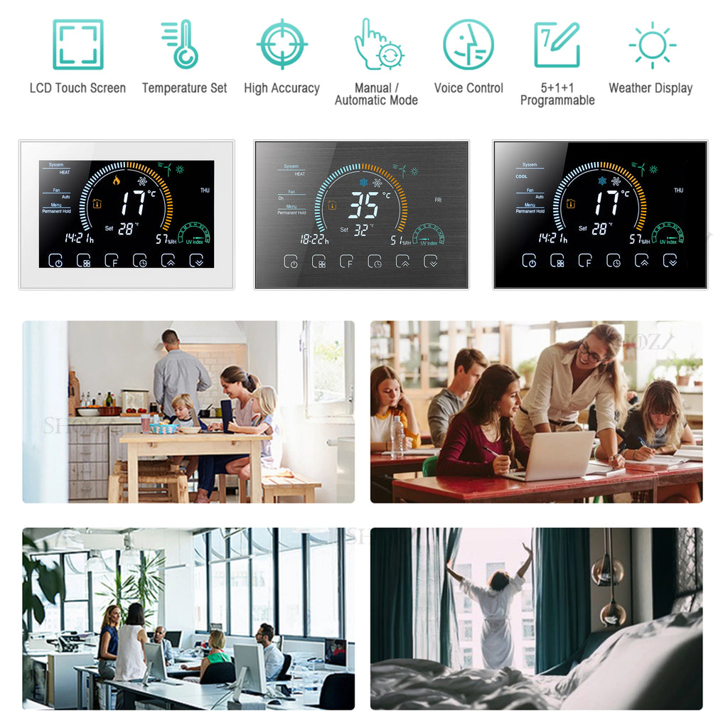 TUYA Wi-Fi Smart Large Colorful Screen Room Programmable Air Thermostat WIFI for Switch Heating Cooler Bridge Voice Alexa