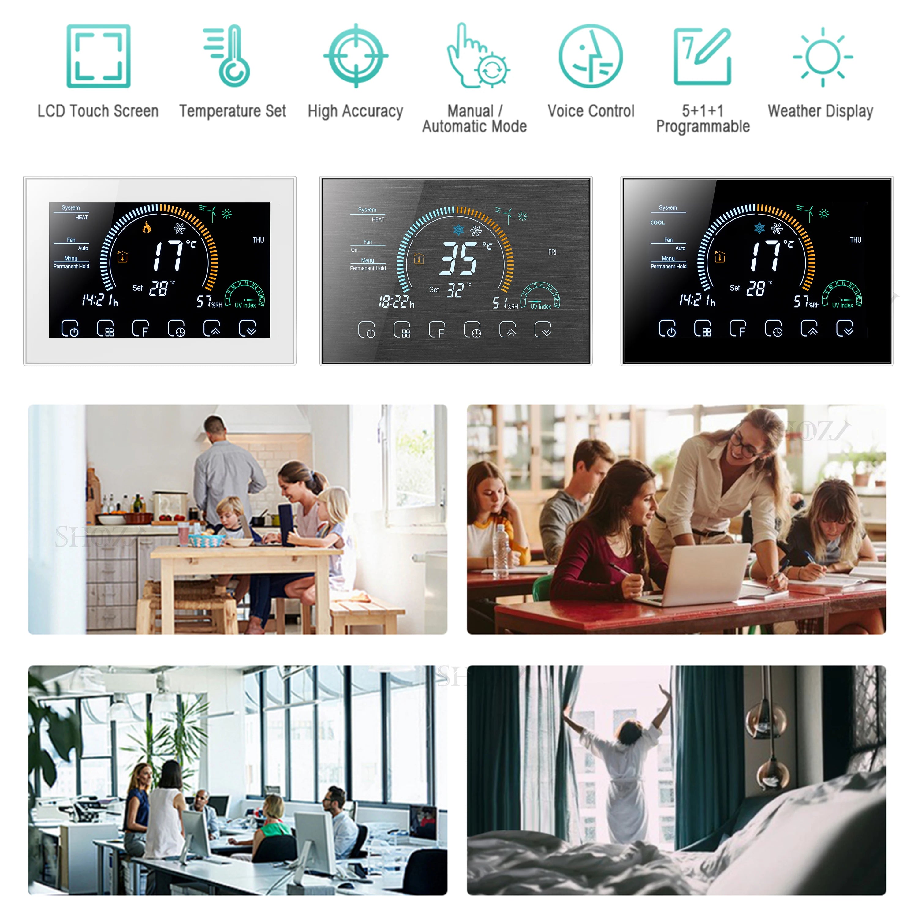 TUYA Wi-Fi Smart Large Colorful Screen Room Programmable Air Thermostat WIFI for Switch Heating Cooler Bridge Voice Alexa