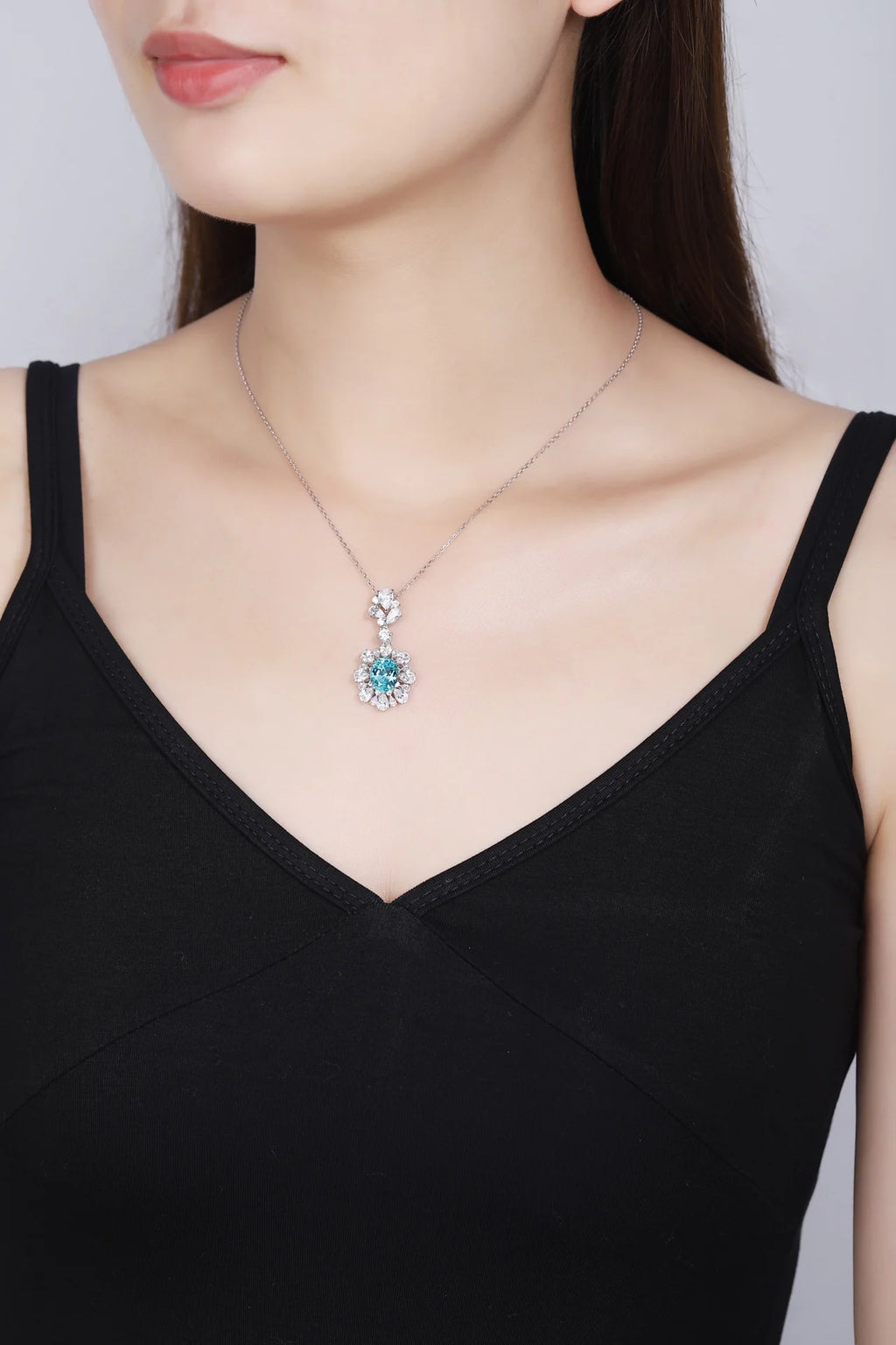 RTS Luxury Jewelry  Necklace S925 Sterling Silver Pendant 5A White Cubic Zirconia Lab Grown Paraiba Fine Necklaces Pendant