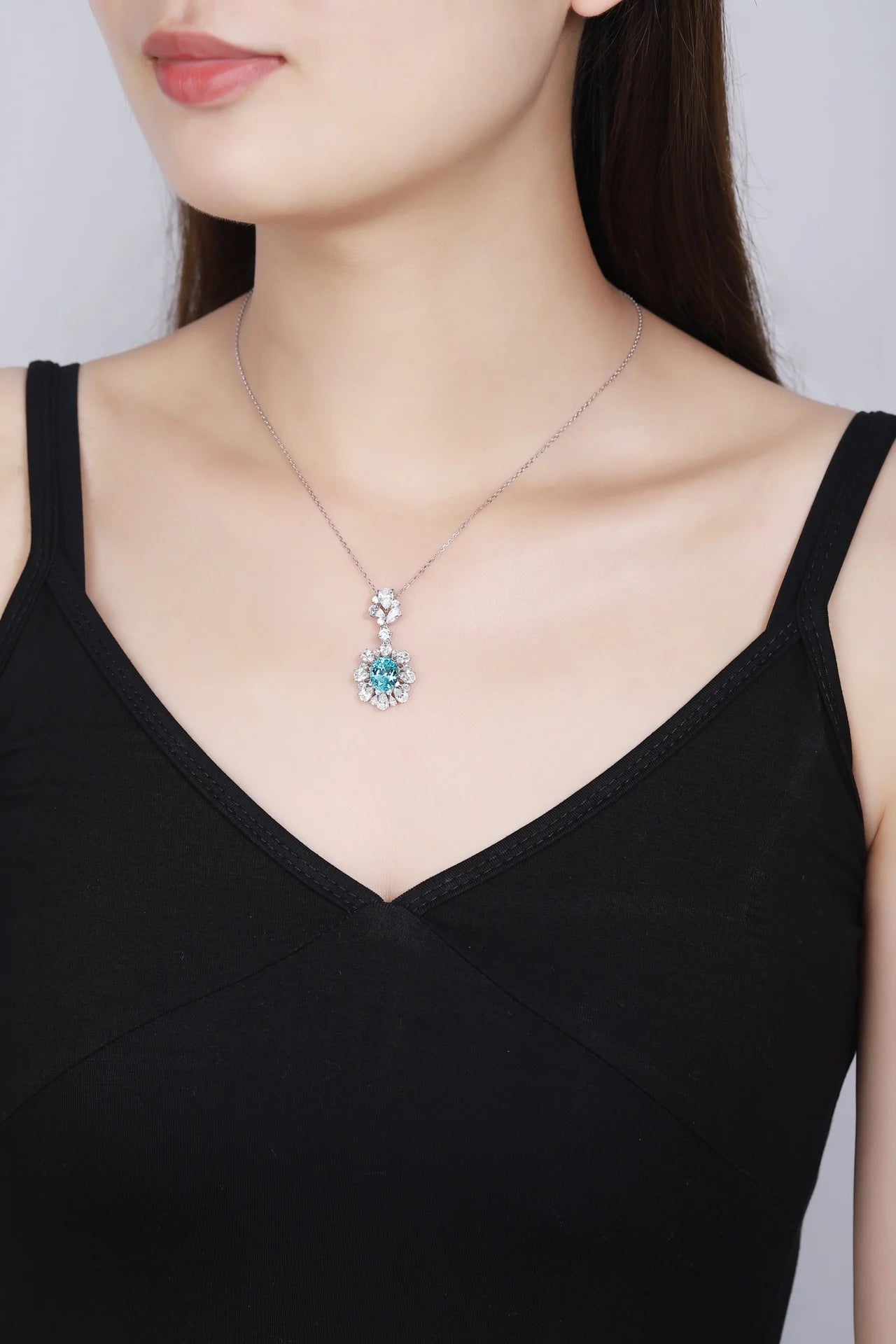 RTS Luxury Jewelry  Necklace S925 Sterling Silver Pendant 5A White Cubic Zirconia Lab Grown Paraiba Fine Necklaces Pendant