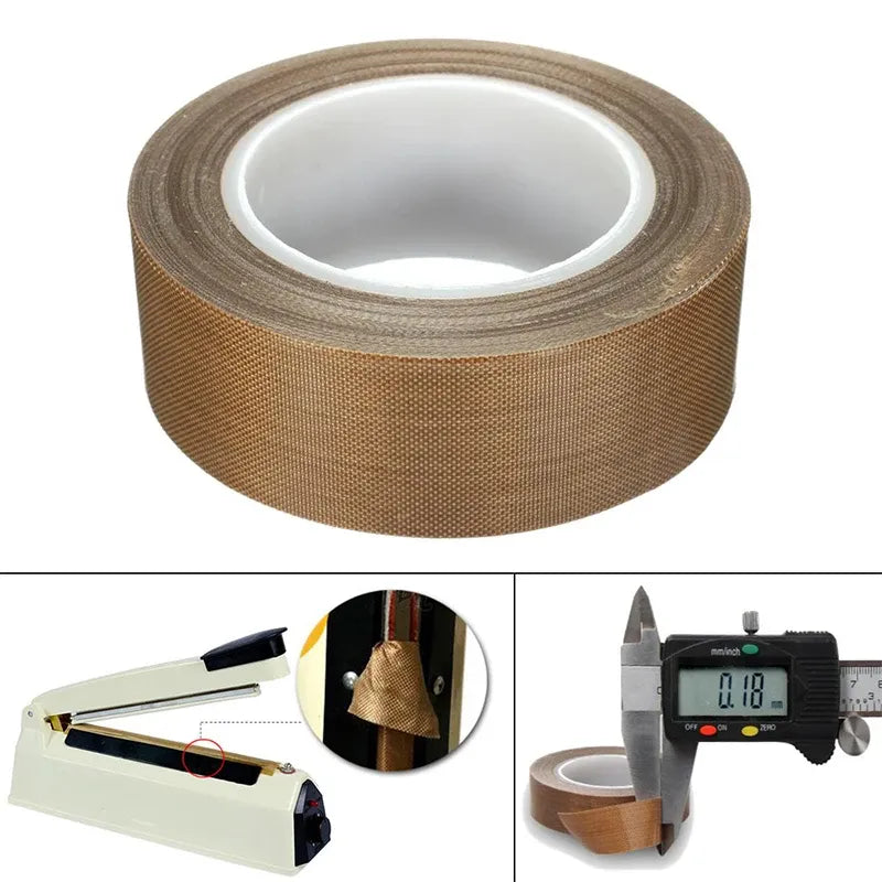 Brown PTFE silicone adhesive tape roll with translucent inner liner visible
