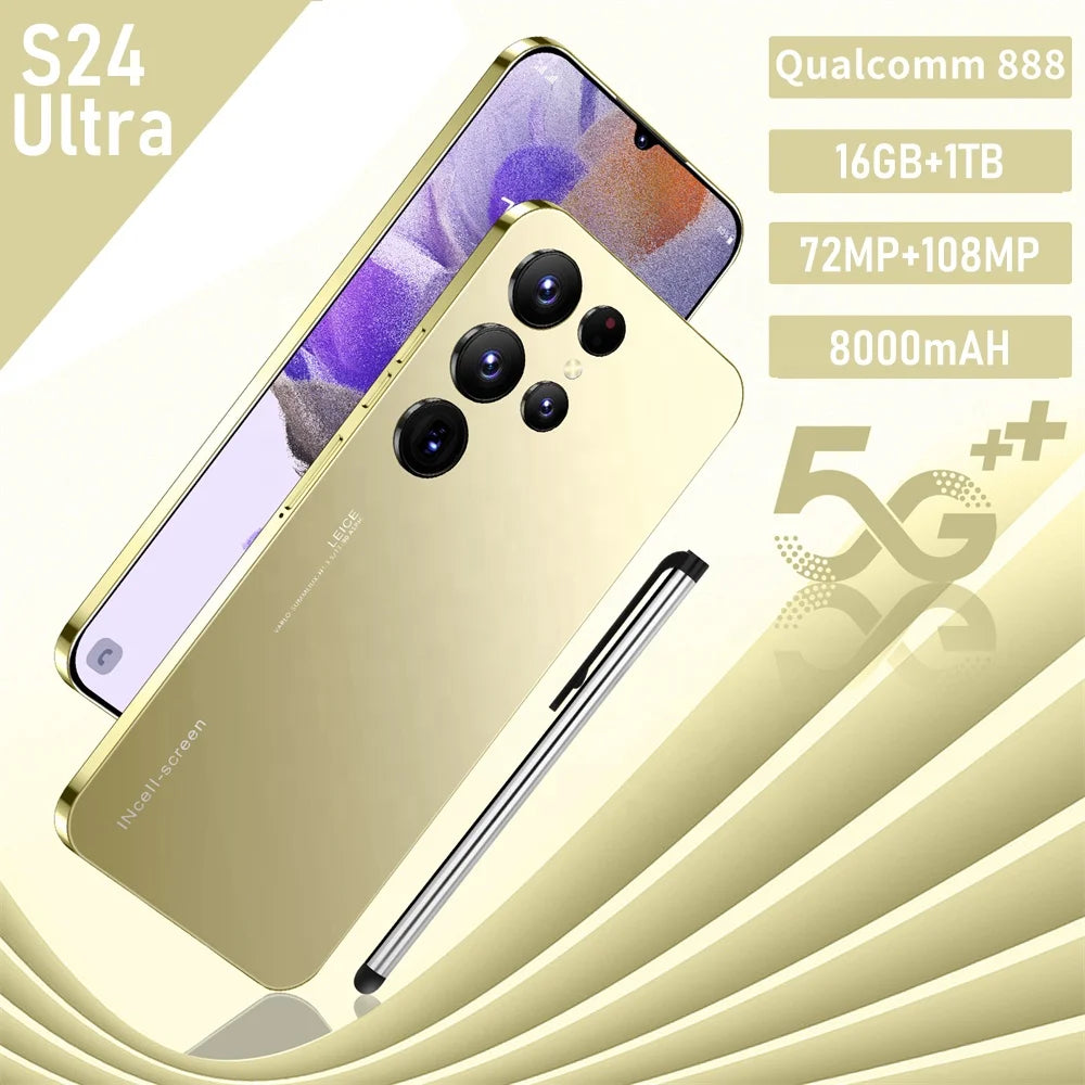 Hot Sale S24 Ultra 5G Smartphone 16GB+1TB 7.3 Inch HD Screen Android 13 Dual Card Unlocked High Quality Mobile Phone