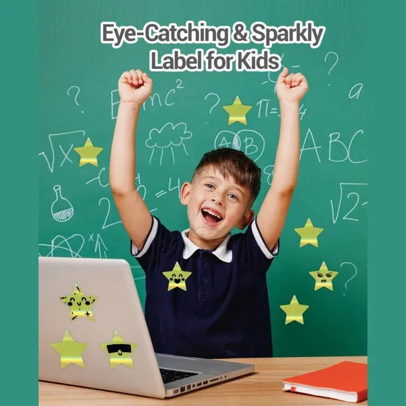 Star reflective thermal label stickers in gold-green holographic color