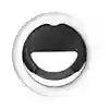 Small, round, silver-tone metal bottle opener with a black inlay, designed for removing bottle caps.