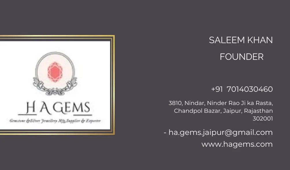 Business card with H A Gems logo and Saleem Khan details