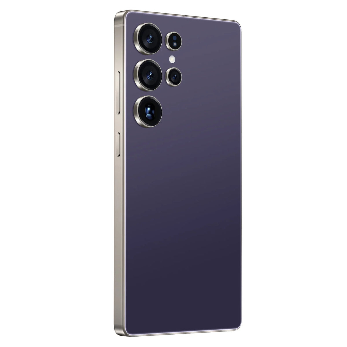 S25 Ultra smartphone back view, quad-camera array, deep purple color