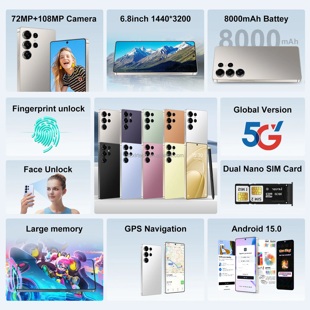 5G Smartphone 1TB 16GB RAM - Android 15 Dual SIM Gold Tidesmit