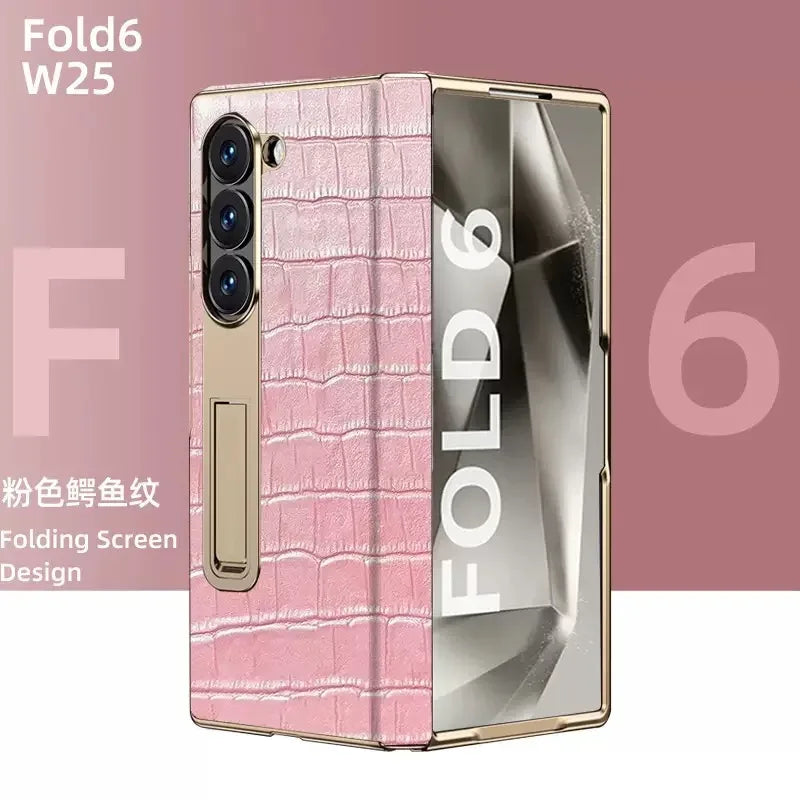 Samsung Galaxy Z Fold 6 Crocodile Leather Case with Screen Protector 2pink OPP Bag Tidesmit