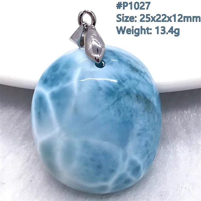 Natural Blue Larimar Trendy Necklace Pendant Women Men Gift Beads 925 Sterling Silver Dominica Water Drop Crystal Stone Jewelry