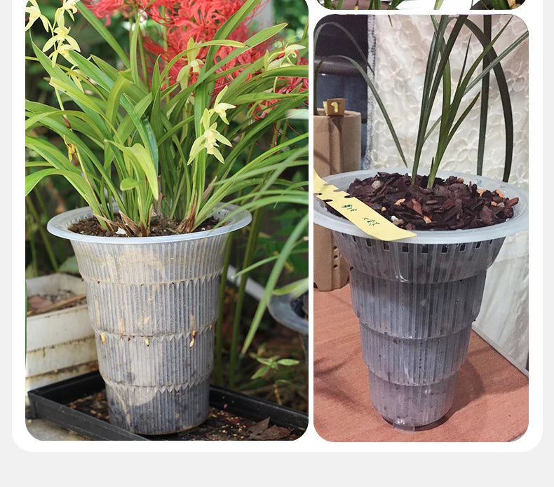 Orchid Pots with Air Holes Cymbidium Planter High Waist Plastic Flower Pot Excellent Drainage Garden Kits Double Layer Durable
