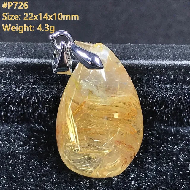 Natural Gold Rutilated Quartz Sterling Silver Pendant Necklace for Women & Men Healing Wealth Gift CCGTC Certified AAAAA