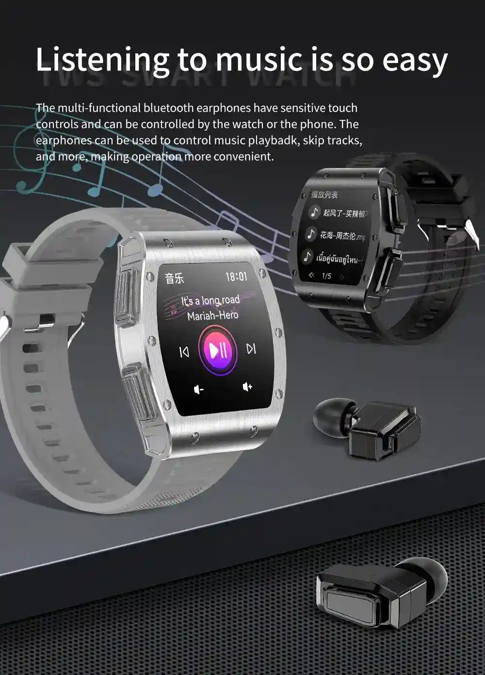 Tidesmit JM09 Smartwatch With Wireless Earbuds - IP67 Waterproof Fitness Tracker Tidesmit