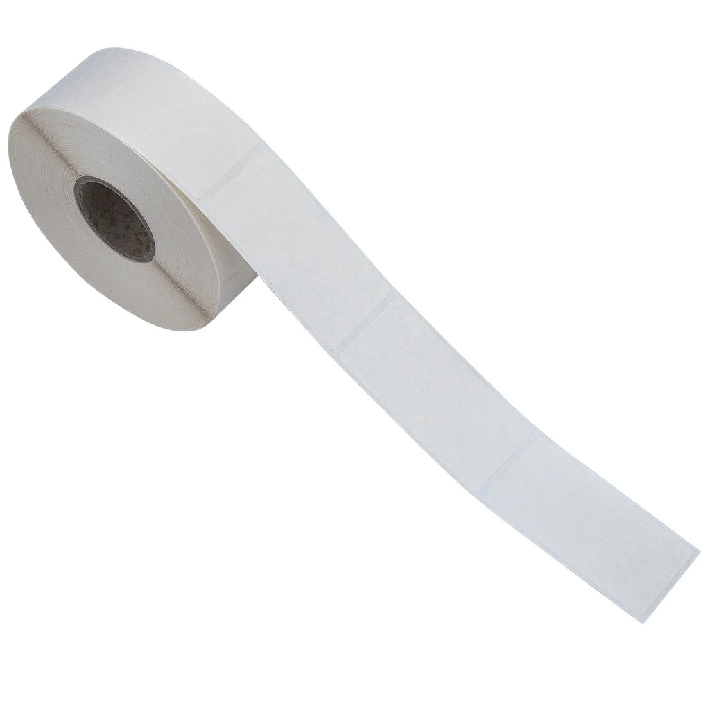 White water-soluble adhesive label strip unwound from the roll